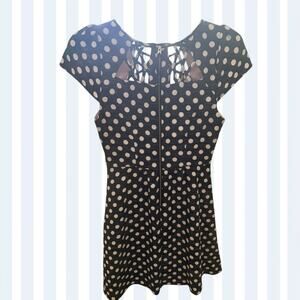 Anthropologie Maeve Black Cream Pok-a-dot Fit and Flare Dress. 4